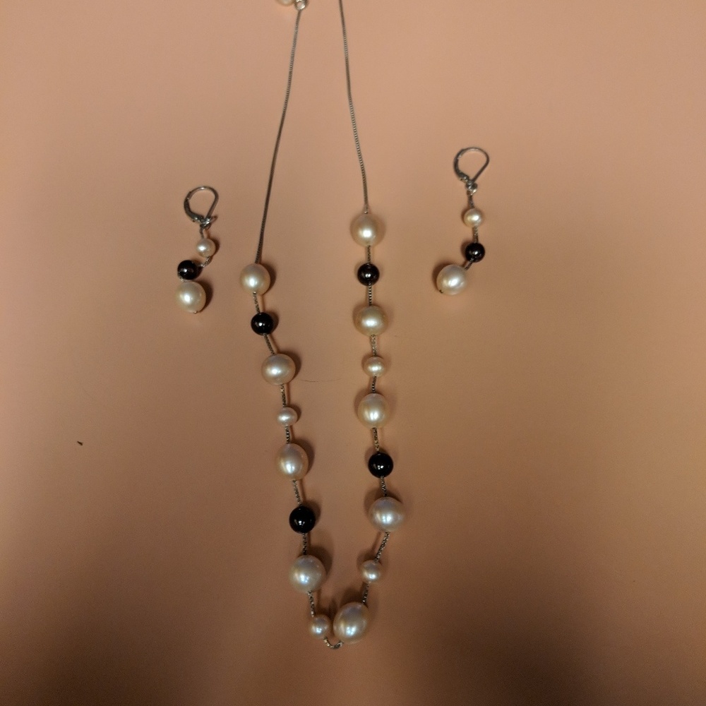Matching Pearl Earrings and Necklace